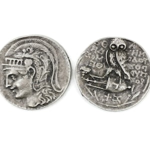 Roman Women with Helmet Antique silver coins, 26.5mm  Roman Empire artifact, Ancient Greek Rome art coins, owl coin, Replica coins, HST