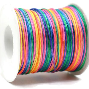 0.039 inch Chinese Knot Rainbow Nylon Thread Lift Cord, 100 Yards Spool Macrame Bracelet Cording, Shamballa Beading Kumihimo String, BRS