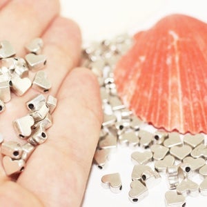 Matt Silver Tiny Puff Heart Beads, 5.7x 6.6 mm Small Little Twinkle Heart Beads, rondelle beads, heart beads,