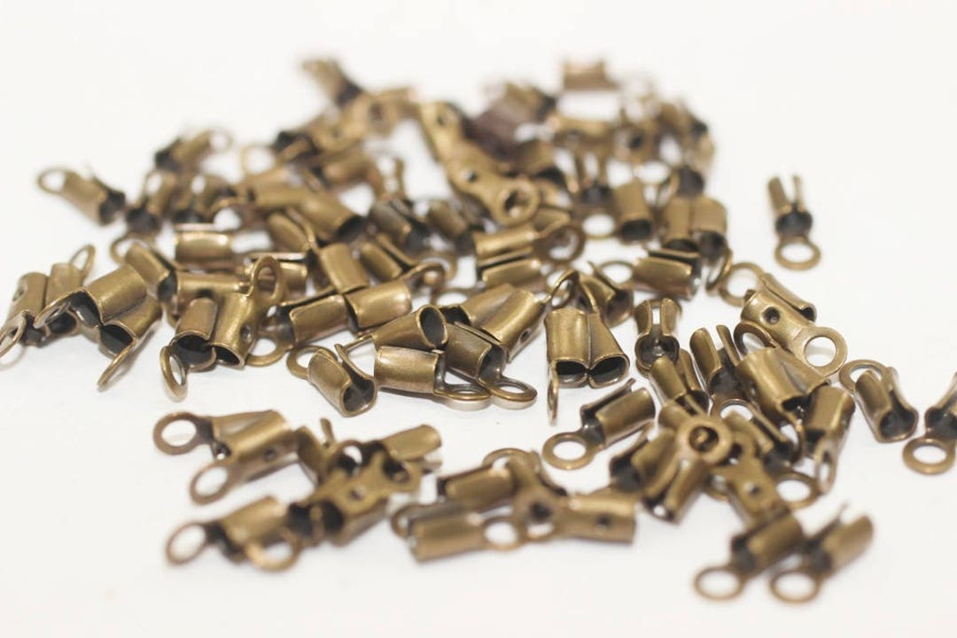 Antique Bronze Leather Crimp Ends With Loop 3x8mm, Cord Ends, Crimp End