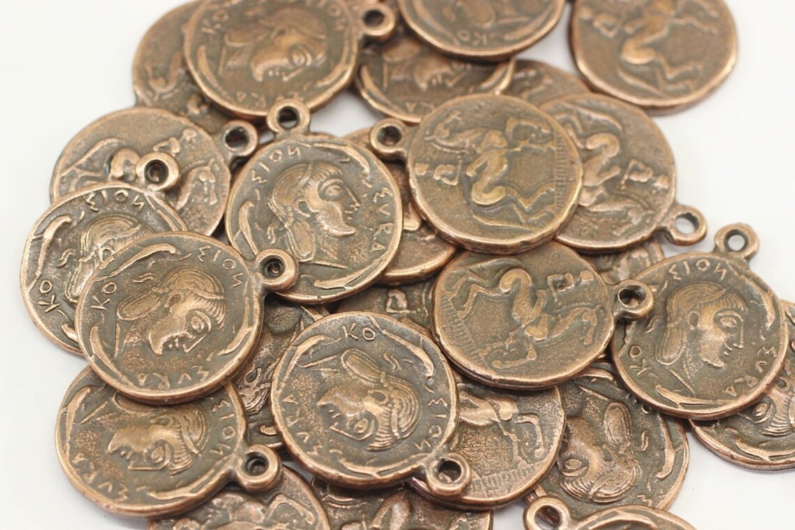 Antique Copper Coins 20x25 mm Copper Pendant double side Etsy