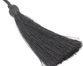 Glands noirs, qualité premium 70 mm Black Silky Thread Tassels - Glands de haute qualité, glands boucles d’oreilles, projet de bricolage, - PS041