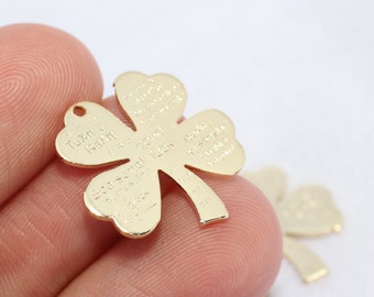 20 Breloques Trèfle à 4 Feuilles En Laiton Plaqué Or – Porte-bonheur Pour Fabrication De Bijoux