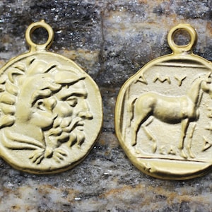 Matt Gold Plated Coin charms, 20x26 mm Gold Pendant, double side charms, Ancient Rome Coin Pendant, Medallion Pendant, Roman coins, RRCP