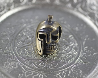 Large Spartan Skull Beads - Solid Bronze Charm - 19mm Spartan helmet - Knife Paracord Lanyard - Handmade