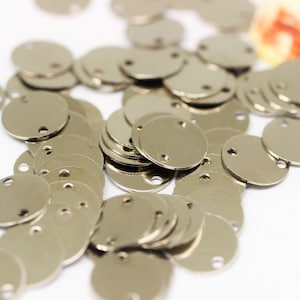 10 mm disc Silver Tone Tiny Round Charms, 10 mm Two Holes Connectors, Round Stamping Discs, Stamping Blanks, Stamping Tags, Disc charms SLVS