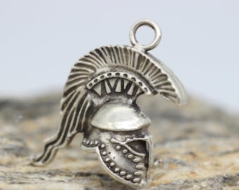 Matt Silver Gladiator Helmet Pendant, 13x34 mm Large Knight Helmet Charms, Spartan Roman Warrior Pendant,  Gladiator Pendant, GDPT