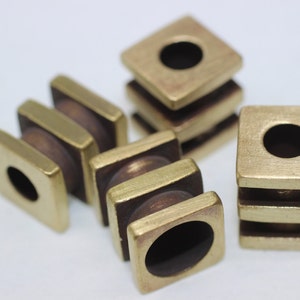 10/50/100 Pcs Raw Brass Striped Cubes - 10x10x11.5 mm Square Cube Spacer-Cube Beads-Tube Beads-Cubic Pendant-Open Square Beads-Square Cubes