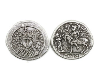 Antique silver Ancient Byzantium coins, 38 mm Roman Empire artifact, Ancient Greek Rome art coins, Byzantium Replica historical coins, HST