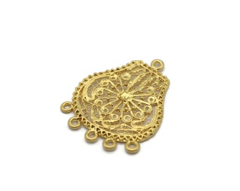 Dijes para aretes chapados en oro mate de 24 k, conectores de joyería multifilamento de 34 x 41 mm, dijes de filigrana, componente para aretes, accesorios para aretes