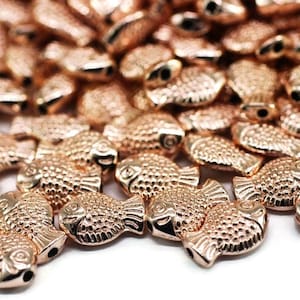 Rose vergoldet Fisch Perlen 6x9mm, 3D-Perlen-Charme, Fisch Abstandshalter 6x9mm - Rose vergoldet Fisch Perle Spacer, Fisch Perle Schieber,