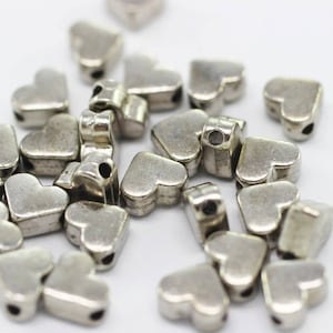 Antique Silver Tiny Puff Heart Charms, 6x 7.5 mm Small Little Twinkle Heart Beads ,Mini Heart, Heart Beads, Tiny Heart Beads, GNC 030