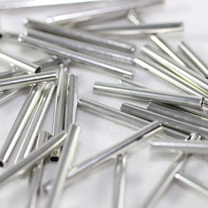 Silver Tone Tube Beads, 2x20 mm Tube Findings, Smooth Tubes for DIY Jewelry Making, Tube charms, Tube connectors, necklace tubes