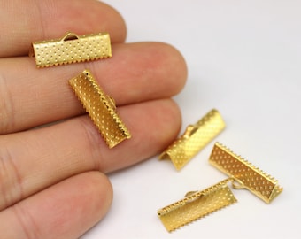 Gold Plated Ribbon Crimp Ends, 20 mm Cord end tip crimp- Jewelry Making Clasp - Ribbon claps