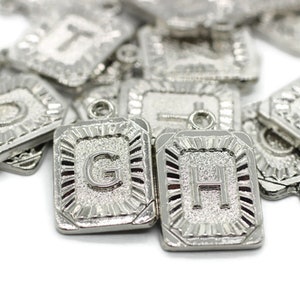 Rhodium Buchstaben Charms, Alphabet Buchstaben Charms, Quadrat Buchstaben Charms, Personalisierter Buchstabe, Alphabet Charms, Intial Charms, ALSC