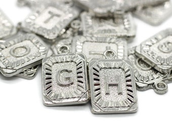 Rhodium Buchstaben Charms, Alphabet Buchstaben Charms, Quadrat Buchstaben Charms, Personalisierter Buchstabe, Alphabet Charms, Intial Charms, ALSC