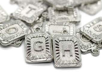 Rhodium Letter Charms, Alphabet Letter Charms, Square Letter charms, Personalized letter, Alphabet charms, Intial charms, ALSC