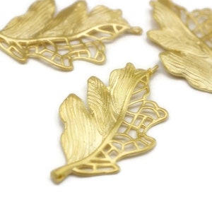 24 K Gold Plated Leaf Pendant,Necklace Jewelry, Gold Plated Leaf Charm 25 x 44mm Large Leaf Design Connector With Two Hole  KST 034