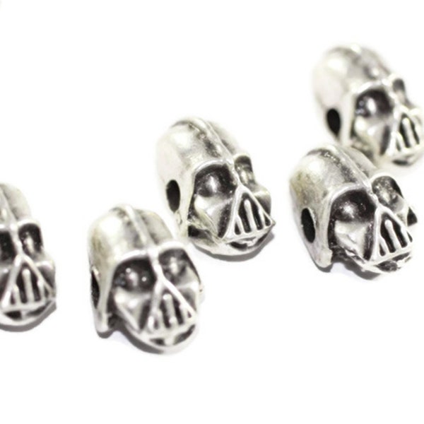 Matte Silver Darth Vader Beads, 13 x 18mm Skull Beads with Two Holes, Dark Force Jewelry, Bracelet Beads, Bracelet charms, AKS 021