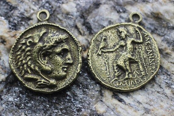 Antique Bronze Zeus Coin Pendant, 24x28mm Bronze Pendant, coin charms, Greek Pendants, Medallion Pendant, Heracles coins, Bronze Coins, ZDPC