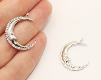 Silver Plated Cz Crescent charms, cz jewelry, micro pave moon, Moon pendant, cz pendant, Crescent necklace, pave moon, Crescent charm, MPCM