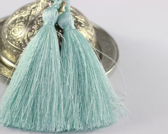 Celadon Green Thread Tassels, 80mm Thick Tassels, tassel for jewelry, jewelry making, necklace tassels, earring tassels, silk tassels, PS005