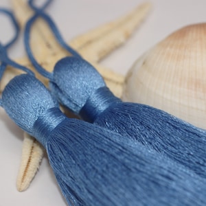 2/5/10 pcs Dusty Blue Extra Large Silky Tassel - 110 mm Large Tassels - Mala Necklace Jewelry Making Supply - Tassel Pendants - PSK 047