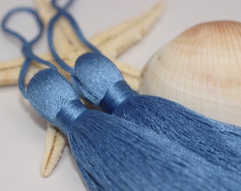 2/5/10 pcs Dusty Blue Extra Large Silky Tassel - 110 mm Large Tassels - Mala Necklace Jewelry Making Supply - Tassel Pendants - PSK 047