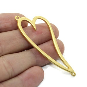 24K Matt Gold Plated Heart charms, 30x70mm, Love Charms, Heart connector, Love connector, Heart pendant, findings, GMCH