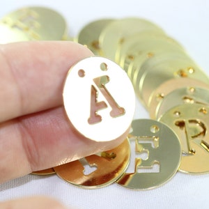 20mm Gold Plated Letter A Initial Necklace Connector - Round Letter Disc - Stamping Blank - personalized - monogram pendant - Alphabet