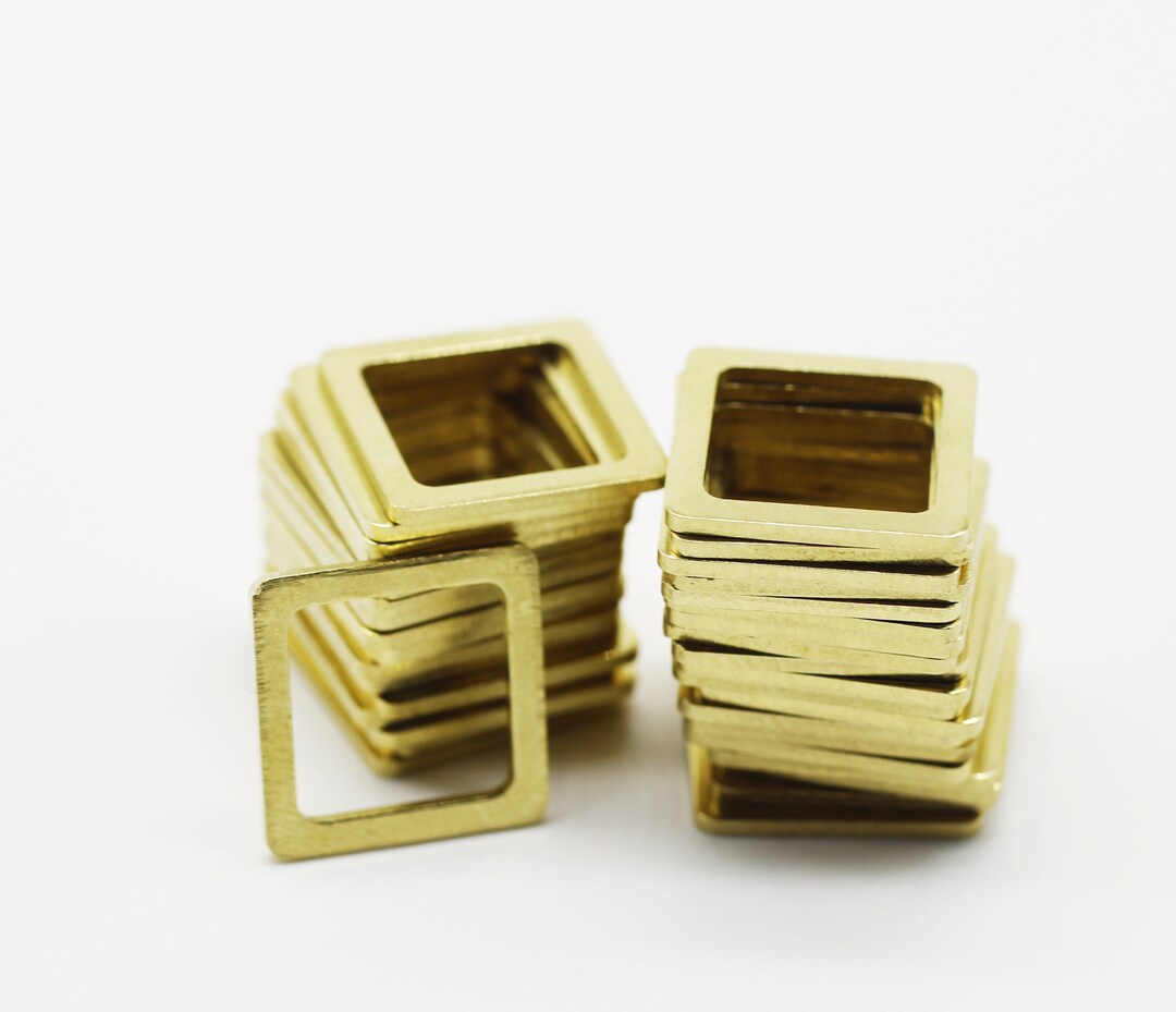 Square Connector Rings Raw Brass Square Connectors, 13mm Square Tags, Geometric Charm, Square ...