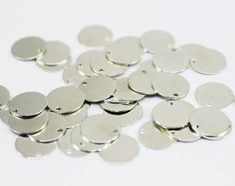 Silver Plated Tiny Round Charms, 12 mm Hole Connectors, Round Stamping Discs, Stamping Blanks, Stamping Tags, Coin Charms, Disc charms, SPDS