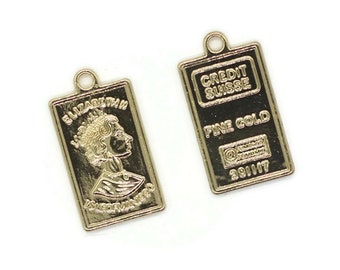 24k 光沢のあるゴールドバーペンダント、12 x 22 mm エリザベス