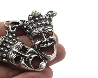 Antique Silver Theatre mask Charms,  Necklace charm |DIY jewelry | Making necklace, Comedy and Tragedy charms, Theatre pendant,