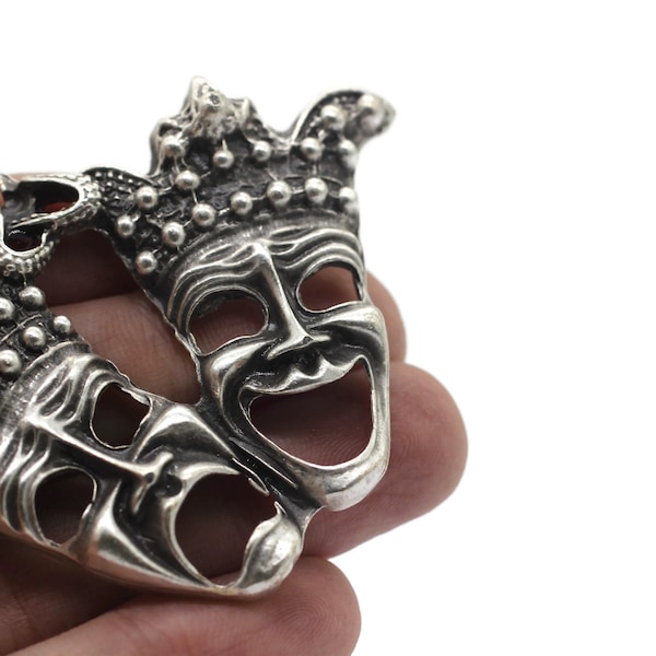 Antique Silver Theatre mask Charms,  Necklace charm |DIY jewelry | Making necklace, Comedy and Tragedy charms, Theatre pendant,