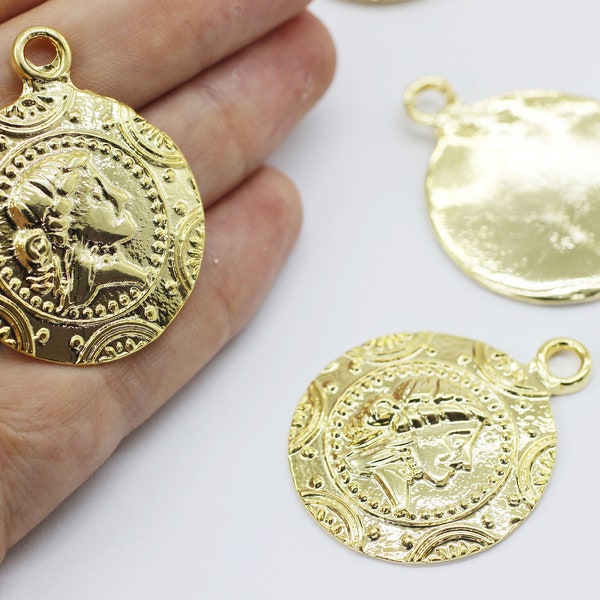 Princess Coin Pendant, Shiny Gold Pendant, Gold Roman charm, Roman Pendants, Medallion Pendant, Coins, Roman coins, Gold Coin, BYZC