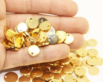 Disco chapado en oro de 1,2 x 10 mm, Disco chapado en oro, Discos redondos para estampado, Discos en bruto para estampado, Disco de 10 mm, Separador grueso dorado, Etiquetas de 10 mm, SGDT