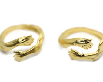 Adjustable Matt Gold Plated Hugg me Ring Men | Hugg Ring | Heart Rings | Adjustable Brass Ring | Love Ring, Darling rings, Love you, HGG01