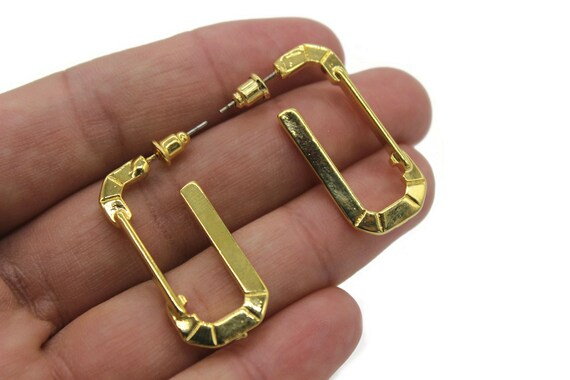 31mm 24K Shiny Gold U Design Earrings, Geometric Earcuffs, Dainty