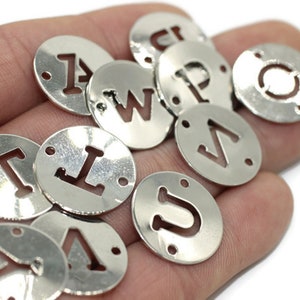 20mm Rhodium Plated Letters A-Z Initial Bracelet Charms, Round Discs, Letter Charms, Intial Charms, Alphabet charms, Monogram charms
