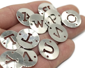 20mm Rhodium Plated Letters A-Z Initial Bracelet Charms, Round Discs, Letter Charms, Intial Charms, Alphabet charms, Monogram charms