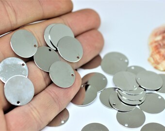 Silver Plated Tiny Round Charms, 16 mm One Hole Connectors, Round Stamping Discs, Stamping Blanks, Stamping Tags, Coin Charms, SPDS