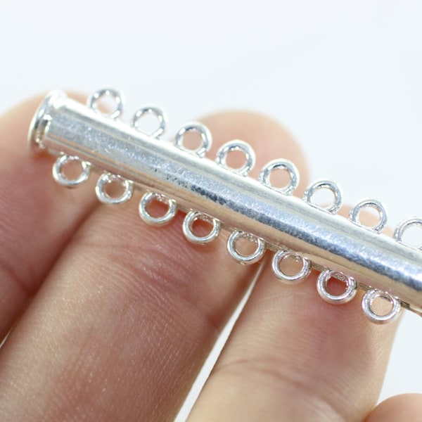 8 Hole Multi Strand Magnetic Clasp, Shiny Silver Tone Vintage Clasp, Tubular Bracelet Clasp 11x44 mm, Magnetic clips, TBC8