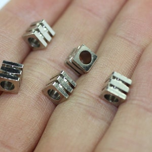 Striped square cubes silver tone cube spacer, cube spacers, cube beads 6mm Cubic Pendant , Open Square Beads, Square Cubes