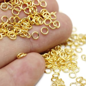 Argolas de salto banhadas a ouro brilhante de 4 mm, conector para argola de salto pequena, conectores minúsculos banhados a ouro, acessórios para argolas banhados a ouro, argolas de salto de 4 mm, JMPH