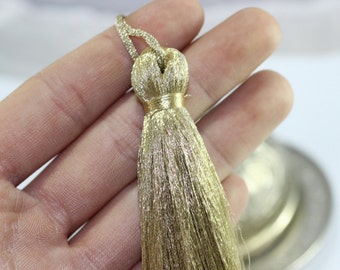Golden Extra Large Silky Tassel - 110 mm Large Tassels - Mala Necklace Jewelry Making Supply - Tassel Pendants - PSK 023