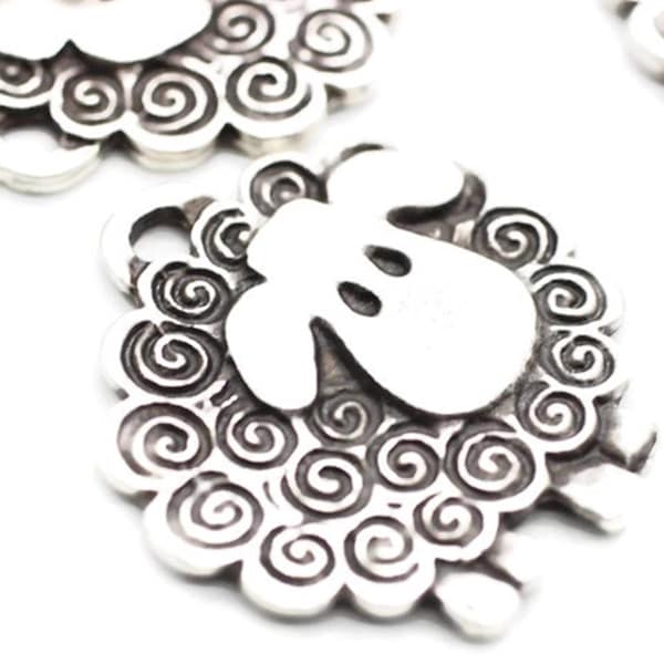 Breloques de mouton en argent mat, Pendentif de mouton 28x29 mm, Breloques de boucles d’oreilles, Charms de ferme, Charms d’animaux, Fabrication de bijoux, Charms de collier, SHPC