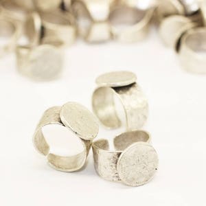 Matt Silver Plated Brass Hammered Adjustable Ring Blank with 15 mm Base, Setting Findings, Cabochon base, Ring base, RNGB