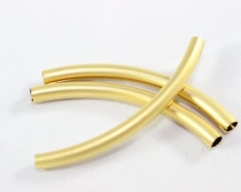 Tubos curvos chapados en oro mate de primera calidad, 4 cuentas de tubo curvadas de oro de 42 mm, accesorios de joyería, metal, deslizador, tubos de boquilla, cuentas de boquilla