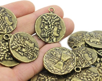 Antique Bronze Coin Pendant: Zeus Medallion Charm (28x34mm)